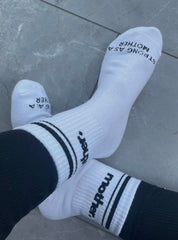 Mother Throwback Half Crew Sock- White/ Black