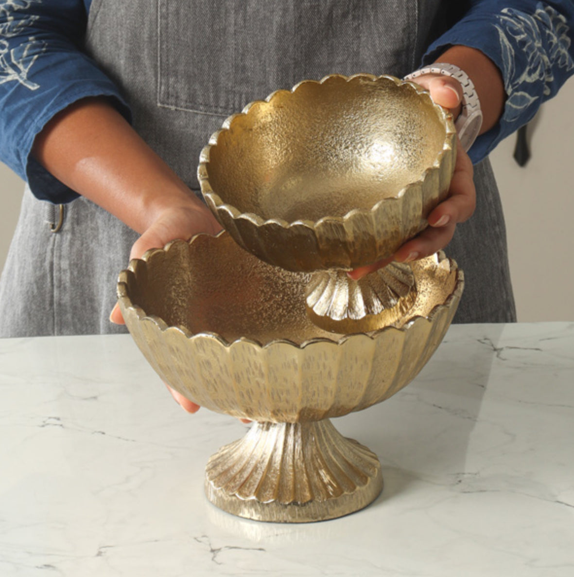 Gold Aluminum Pedestal Bowl 10”