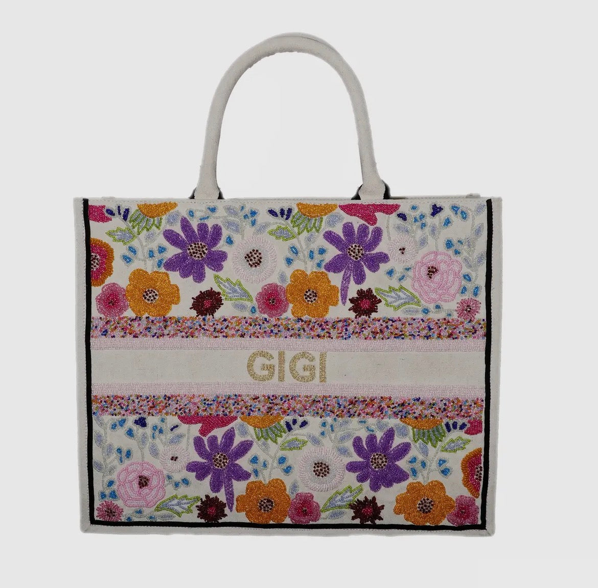 Personalized Beaded Tote- Floral GiGi