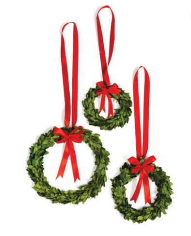 Boxwood Wreaths With Red Ribbons- Small 6"