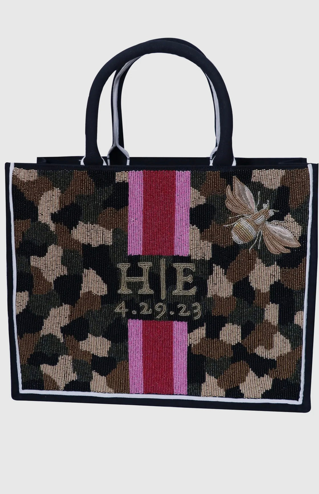 Personalized Beaded Tote- Camo Bee