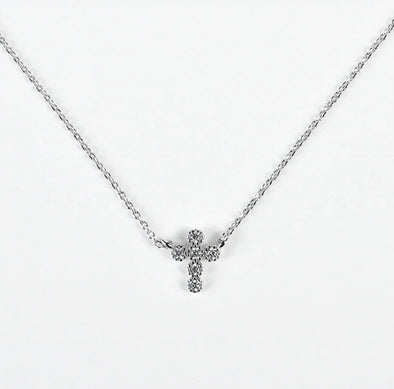 Antique Petite Cross Necklace- Silver