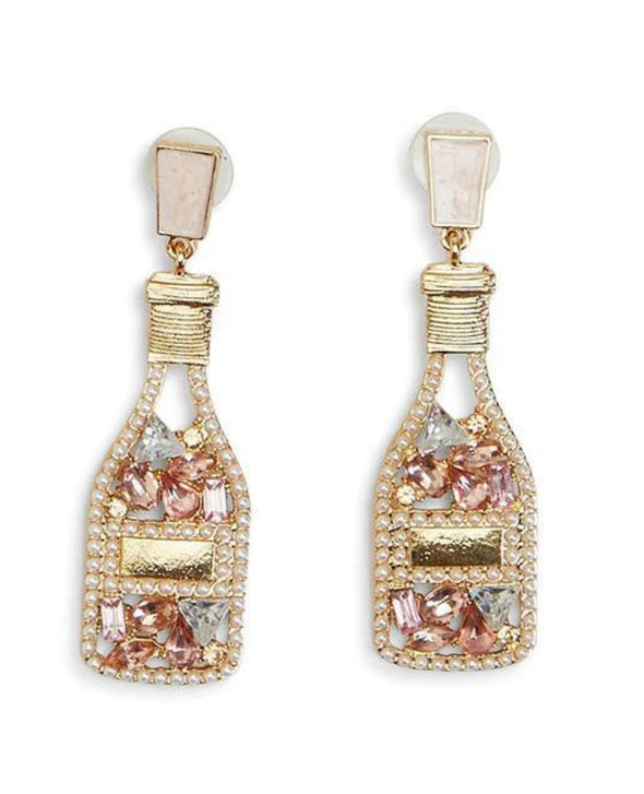 Crystal Embellished Earrings - Champagne Bottle