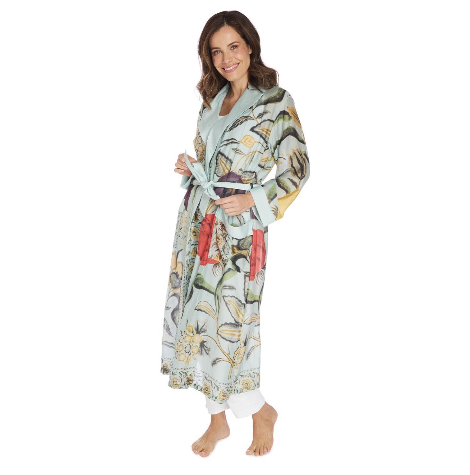 Lightweight Robe Gown- Joy Aqua Print