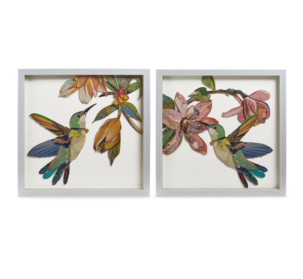 Hummingbird Paper Collage Wall Art Set of 2 - PICK UP ONLY