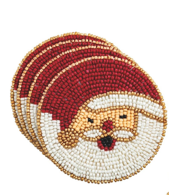 Christmas Beaded Coaster Set- Santa