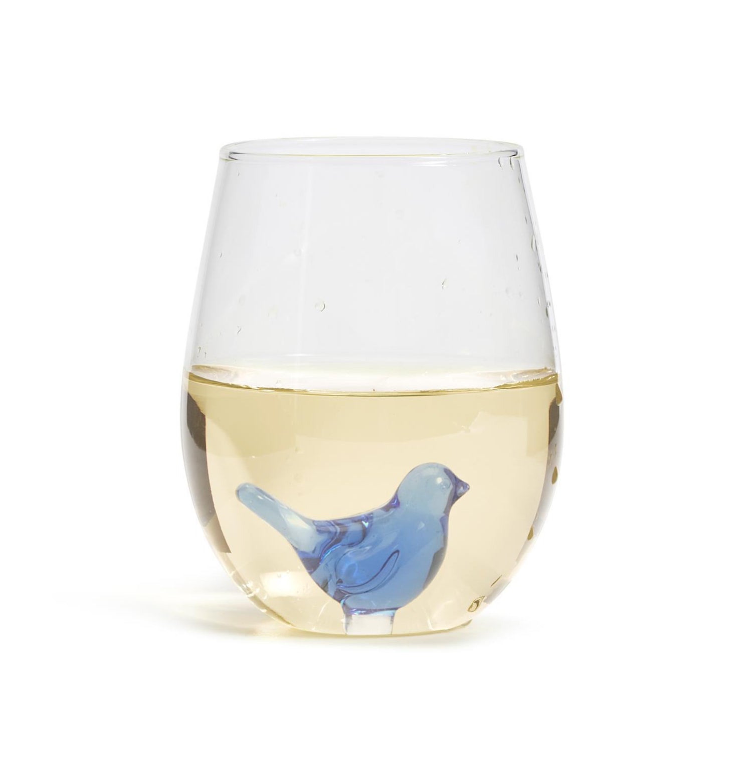 Stemless Wine Glass- Blue Bird Figurine