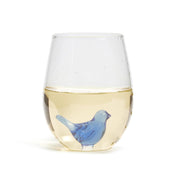Stemless Wine Glass- Blue Bird Figurine
