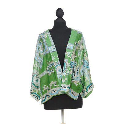 Lightweight Short Kimono - Handkerchief Print Green