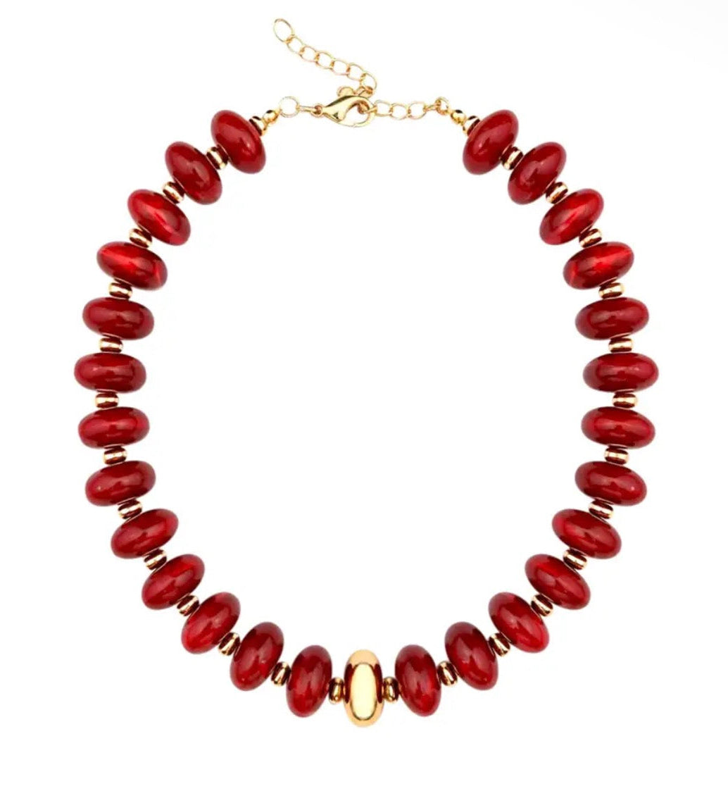 Evan Chunky Beaded Necklace - Garnet