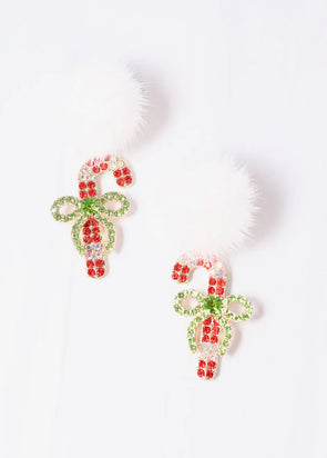 Candy Cane Pom Earring