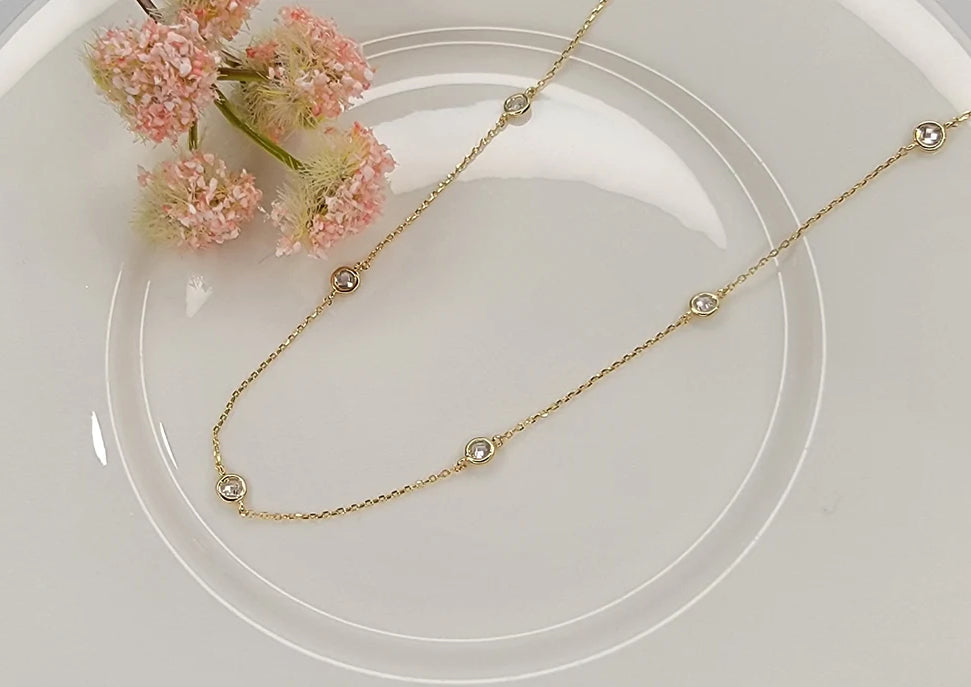 Log CZ Crystal Necklace- Gold