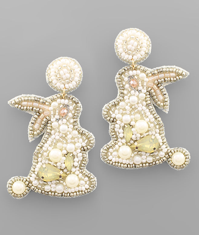 Beaded Easter Bunny Earrings- Pearl