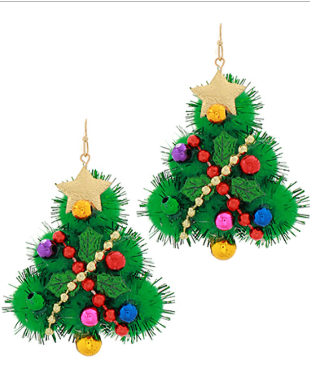 Christmas Pom Pom Tree Earrings