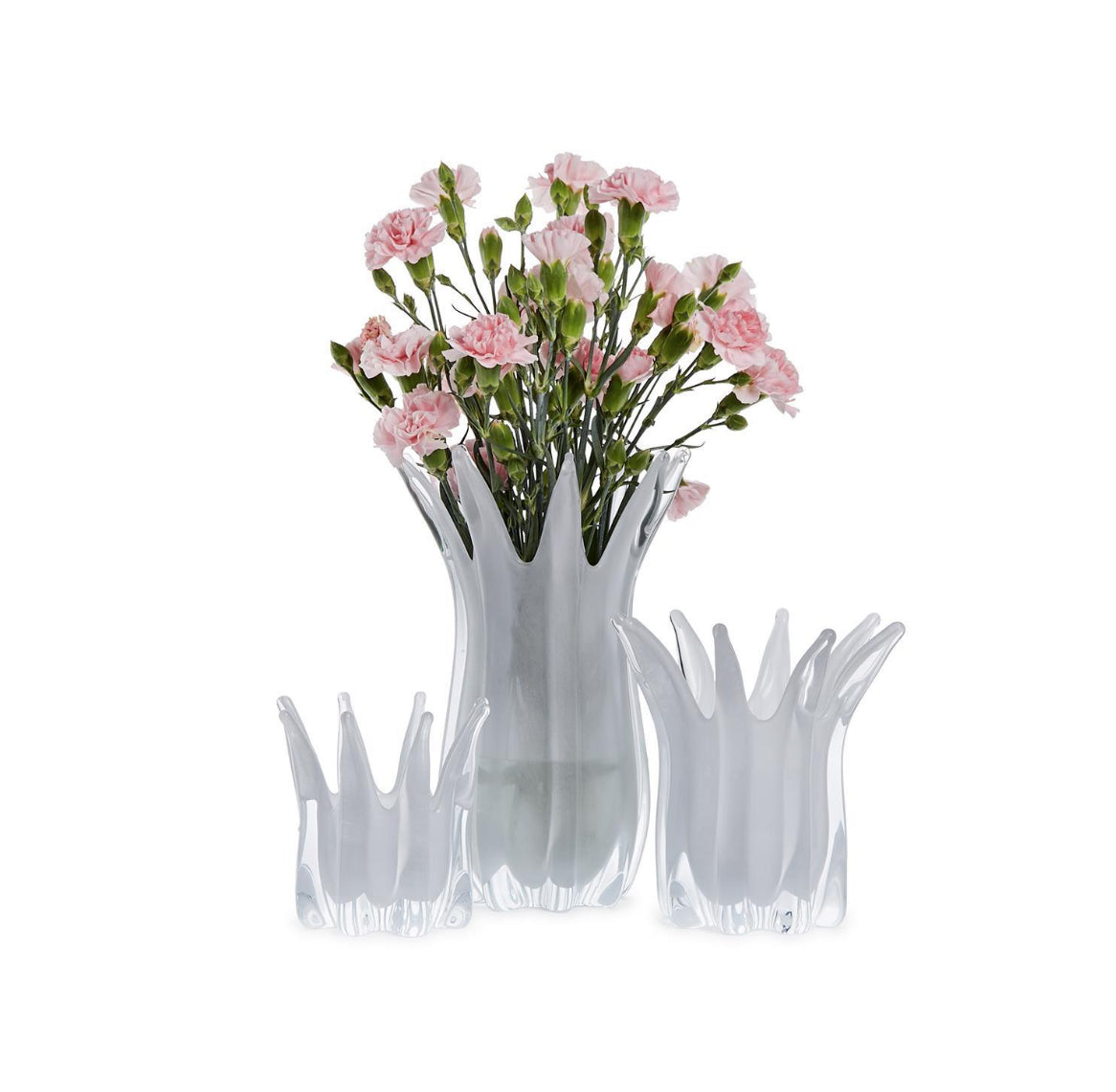 White Blossom Art Glass Candle Holder/Vase-Large