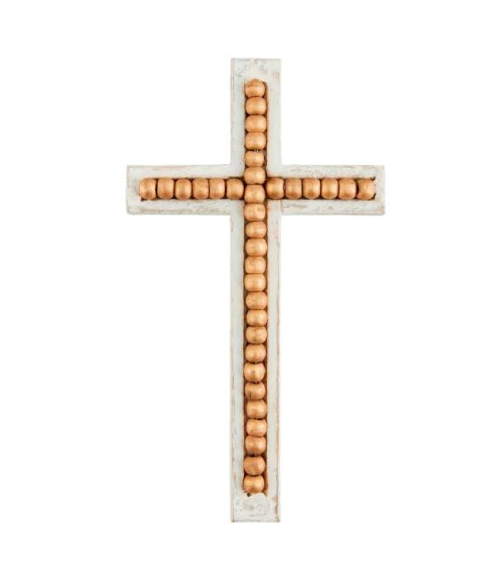 Gold Beaded Wood Cross- Large