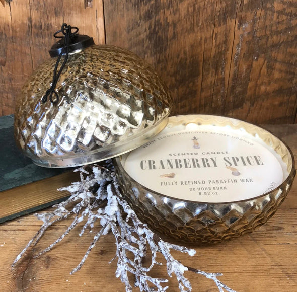 Mercury Glass  Gold Ornament Candle/ Medium- Cranberry Spice