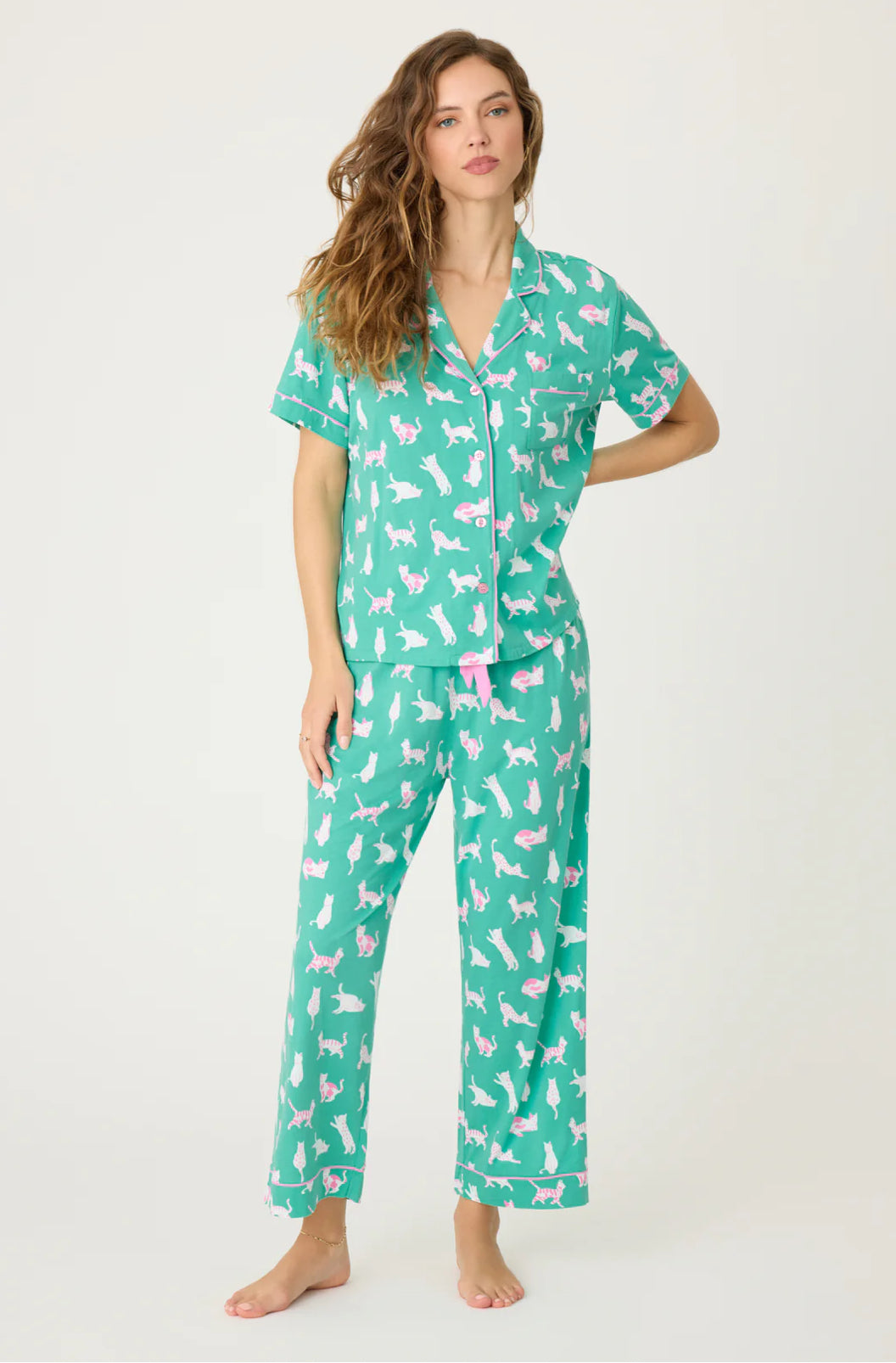 PJ Salvage Whimsy Cats Cropped PJ Set