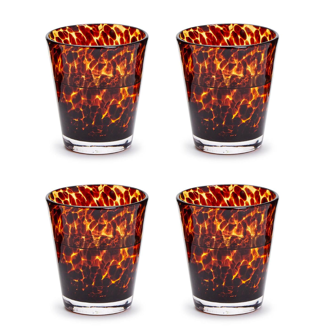 Set of 4 Tortoise Print Double Old Fashion Glass