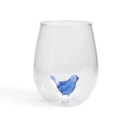 Stemless Wine Glass- Blue Bird Figurine