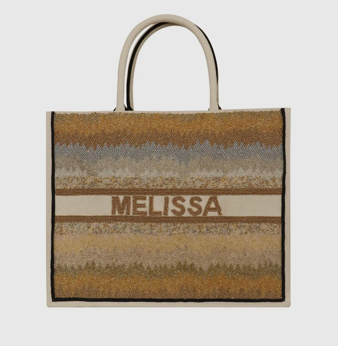 Personalized Beaded Tote- Metallic Zig Zag