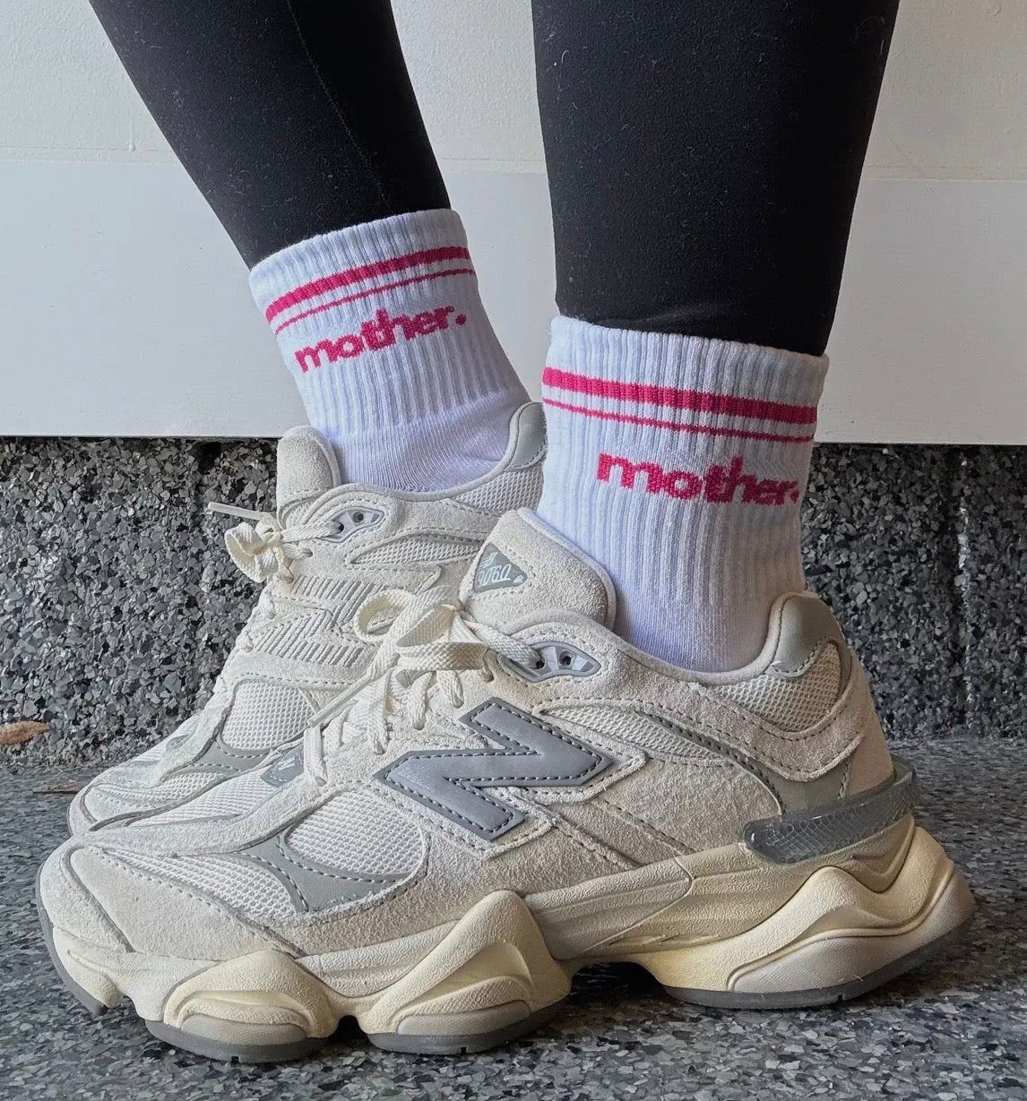 Mother Throwback Half Crew Sock- White/ Pink