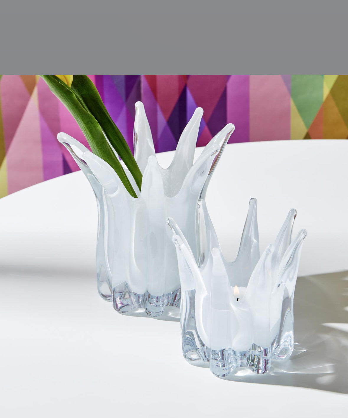 White Blossom Art Glass Candle Holder/Vase-Small