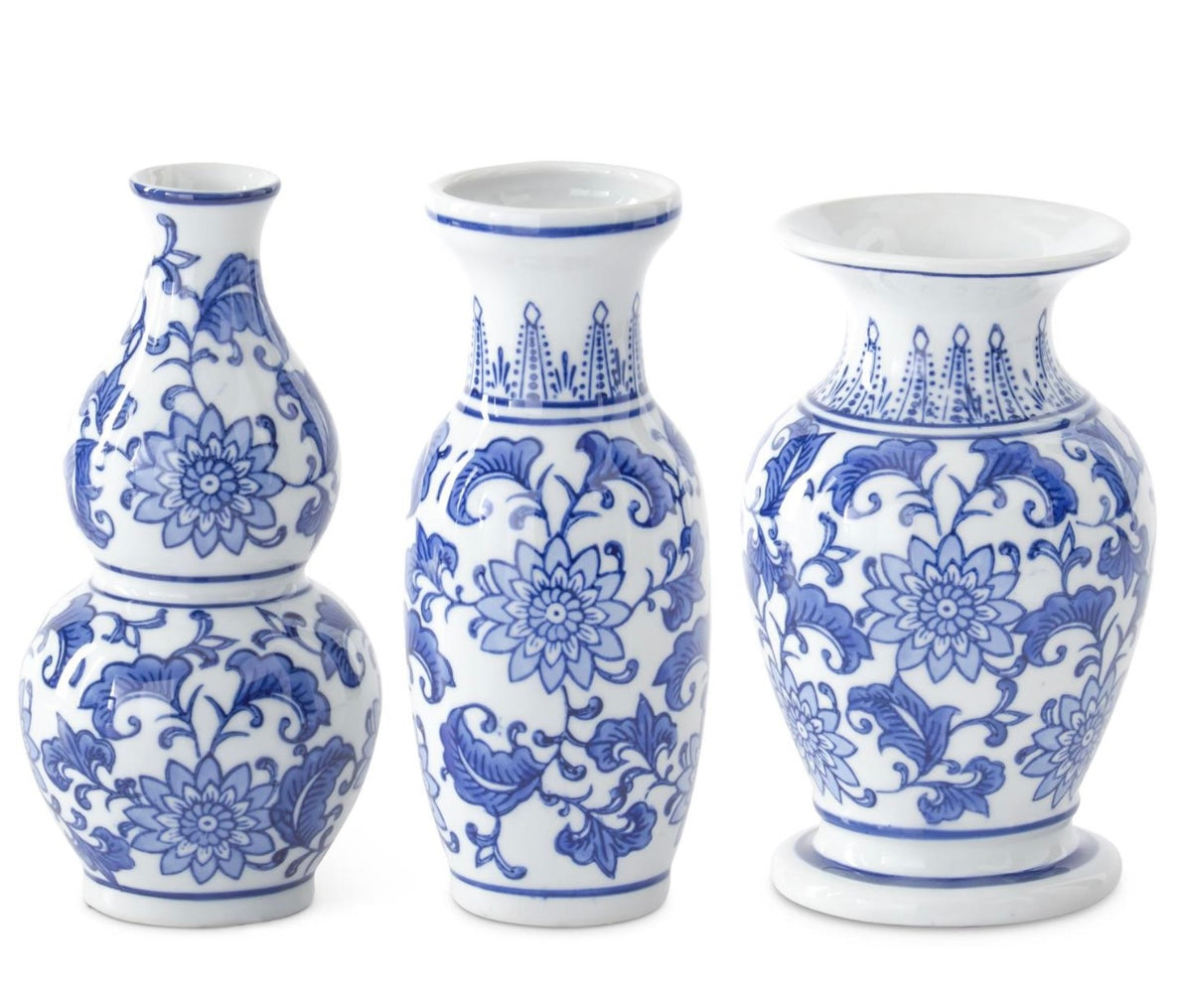 Blue & White Ceramic Chinoiserie Bud Vases