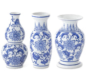 Blue & White Ceramic Chinoiserie Bud Vases