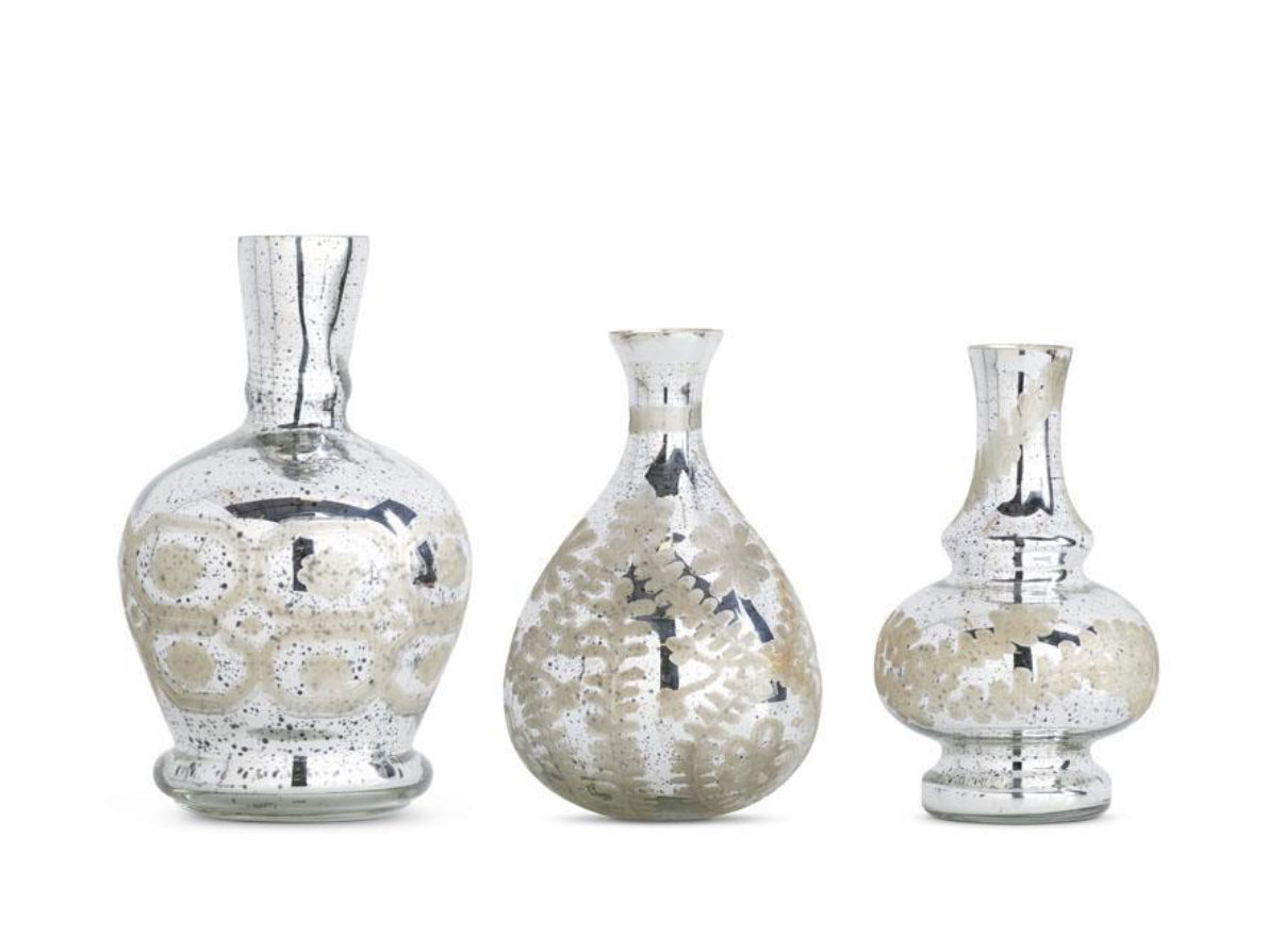 Silver Mercury Glass Bud Vases Set Of 3