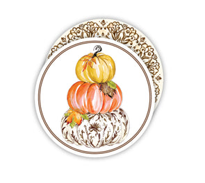 Round Coaster Set of 20- Brown Chinoiserie Pumpkin Stack