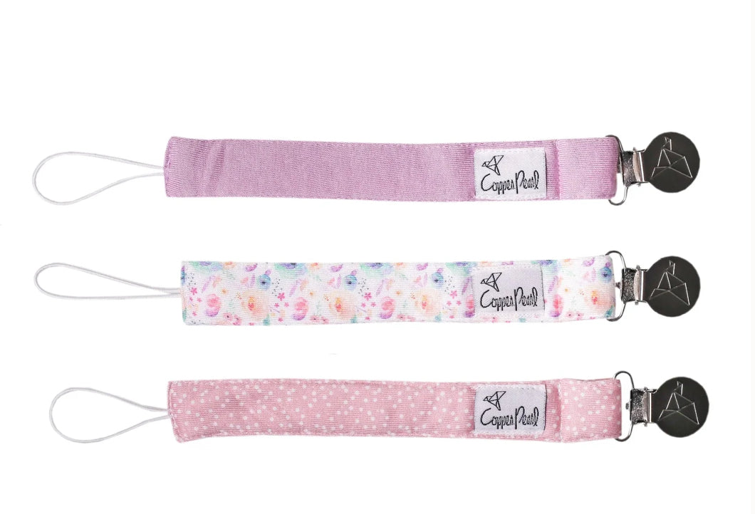 Knit Binky Clip 3 Pack- Bloom