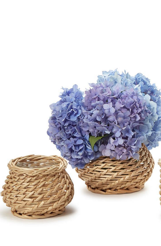 Basketweave Candleholder Set w/Removable Glass Liners- Round