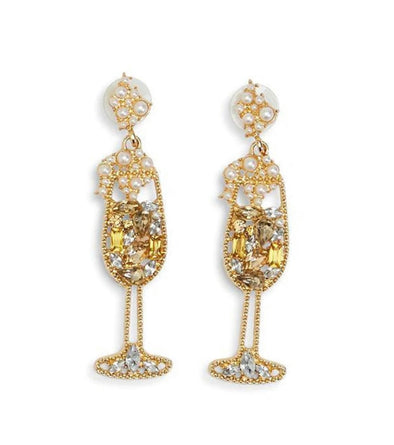 Crystal Embellished Earrings - Champagne Glass