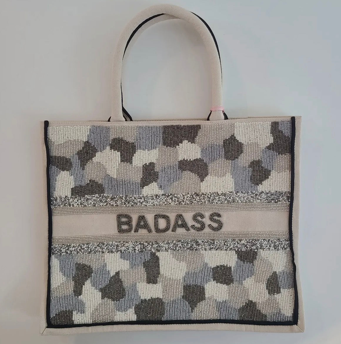 Personalized Beaded Tote- Neutral Camo