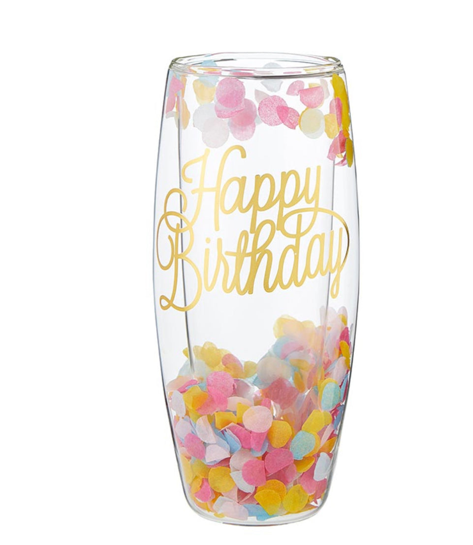 Double-Wall Champagne Glass - Happy Birthday Confetti
