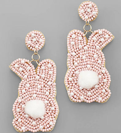 Beaded Easter Bunny Earrings- Pink/Pearl