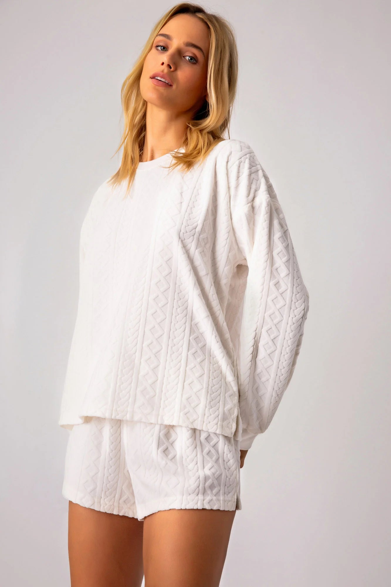 PJ Salvage Vey Terry Cable Long Sleeve Top - Ivory