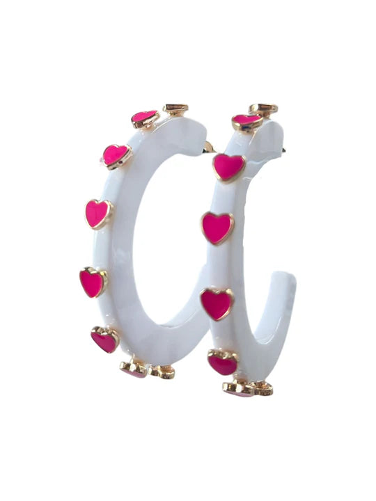 Heart Jewel Hoop - White / Pink- Small