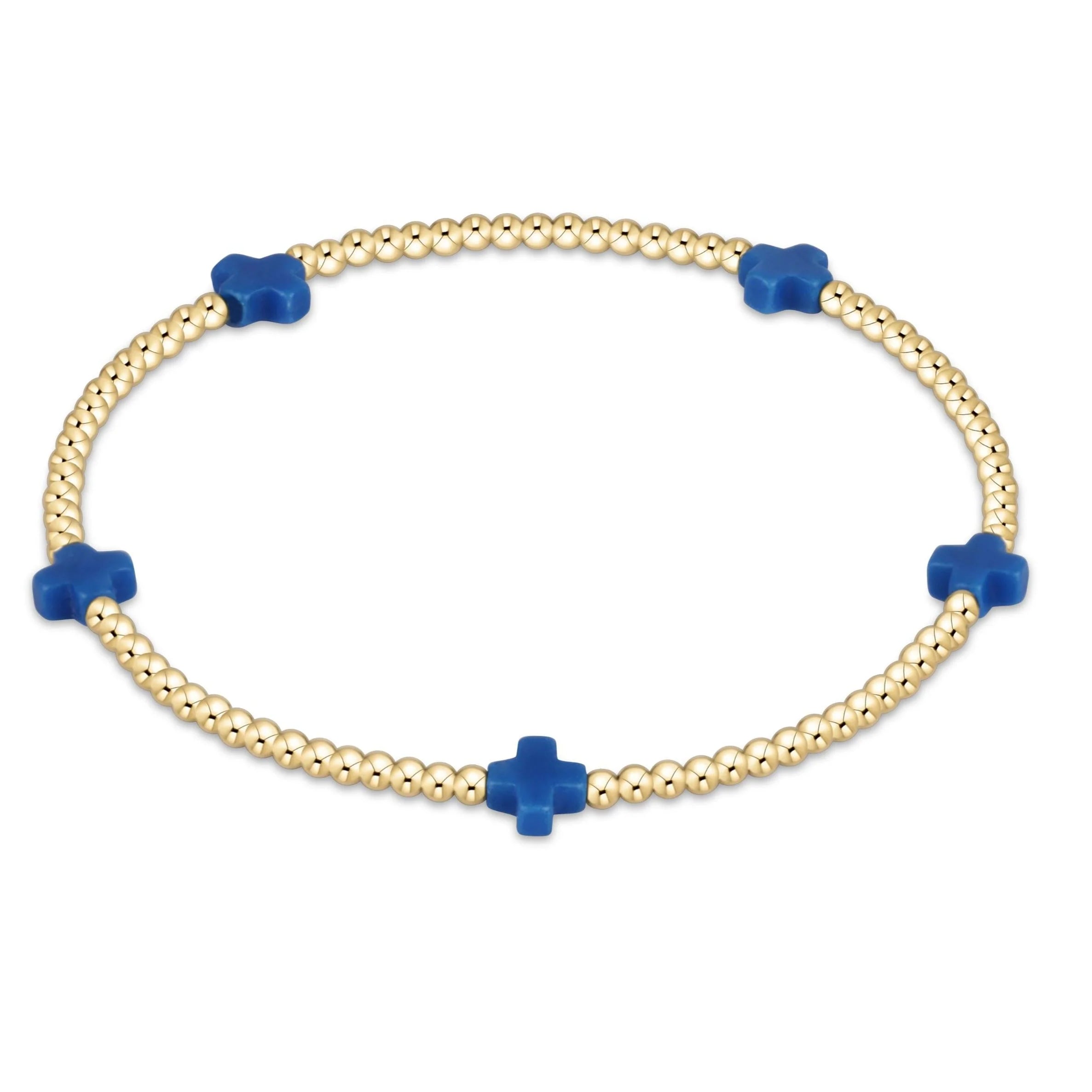 Signature Cross Small Gold Pattern 2mm Bead Bracelet - Cobalt