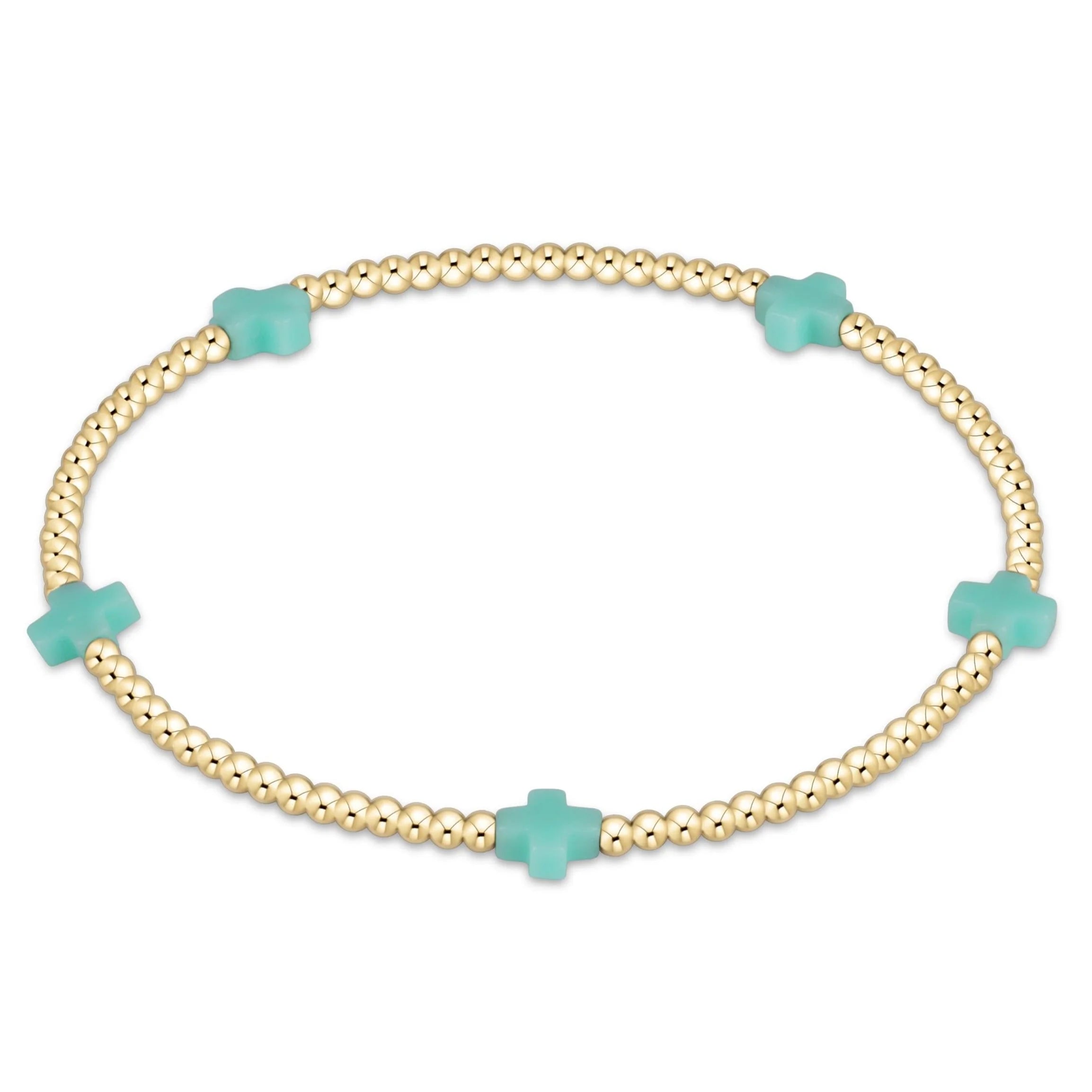 Signature Cross Small Gold Pattern 2mm Bead Bracelet - Mint