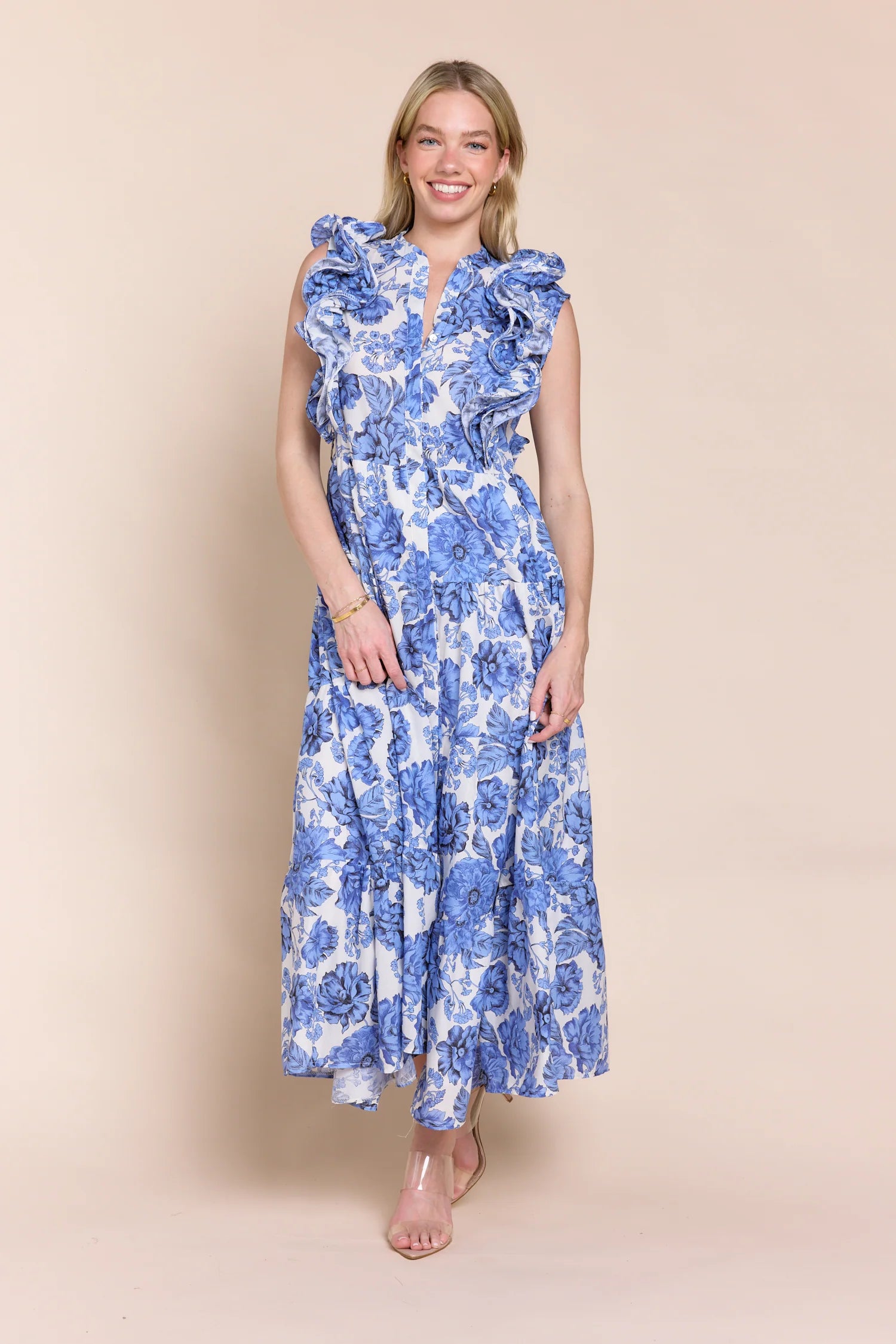 Sofia Liz One Size Dress- Blue Garden