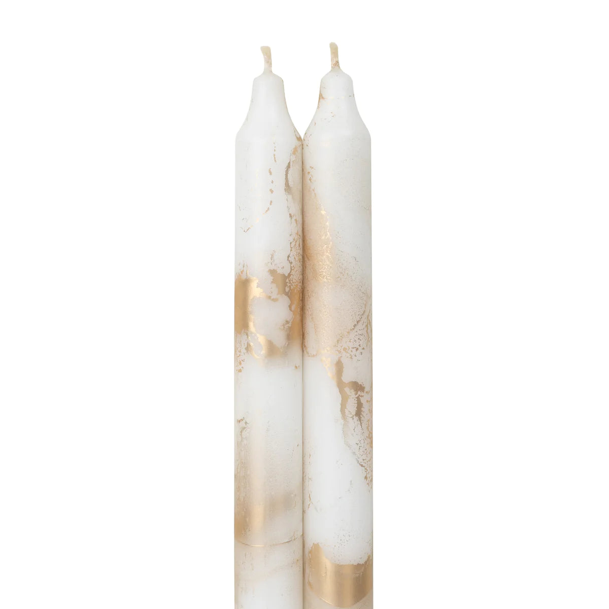 Taper Decorative Candles 12” Set of 2- Pure White W/Gold
