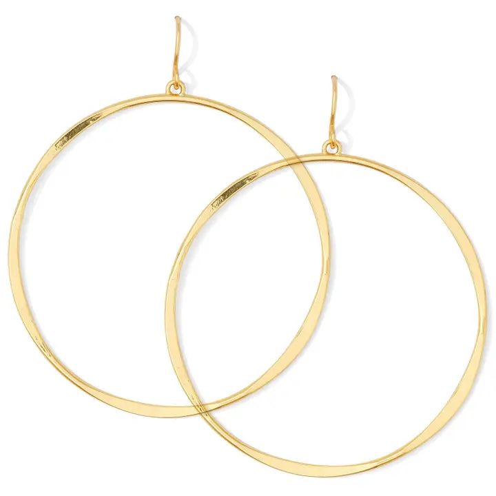 Large Lightly Hammered Open Circle Earrings / Gold