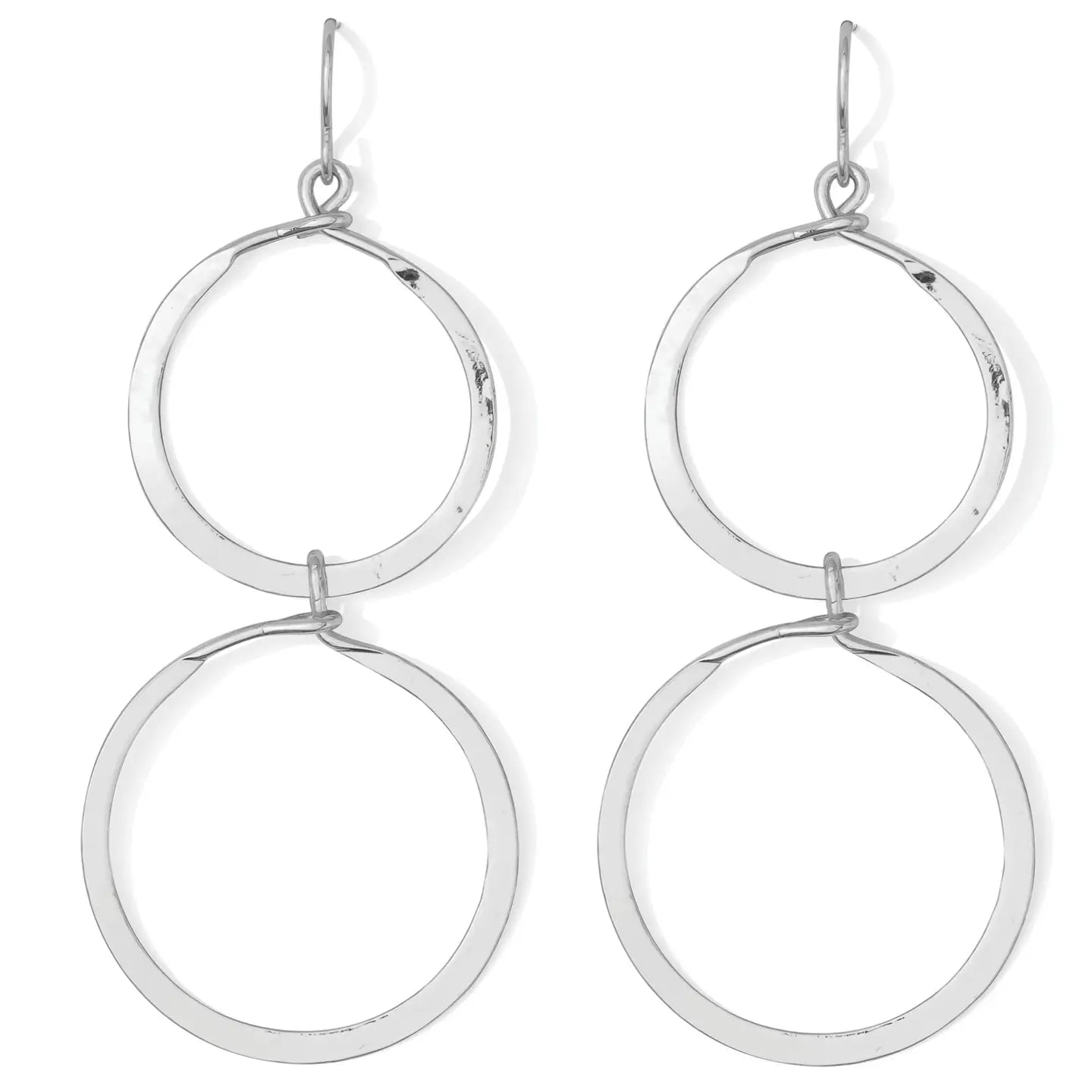 Long Lightly Hammered Double Open Circle Earrings / Silver