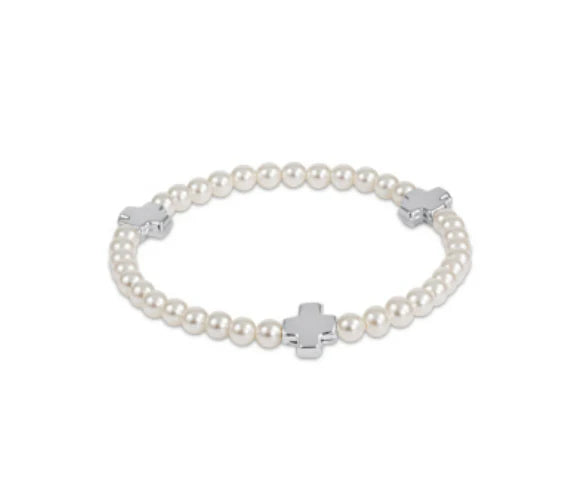 Signature Cross Pearl Pattern- Silver