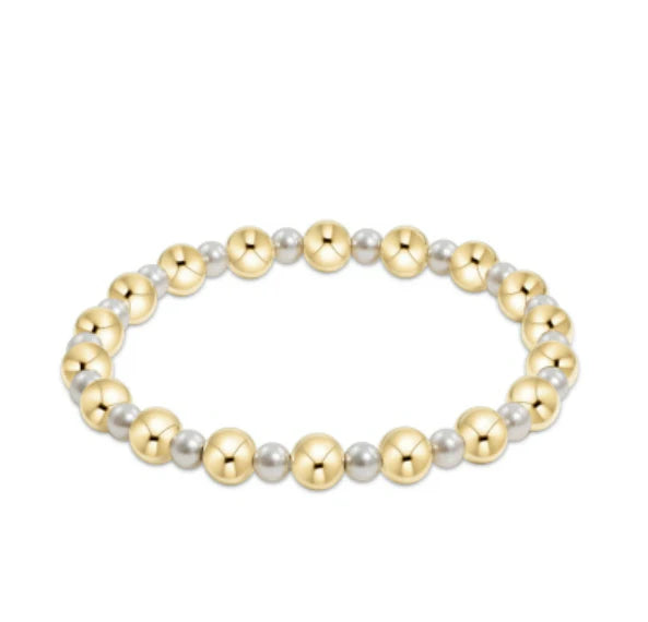 Pearl Grateful Pattern 4mm Bead Bracelet - 6mm Gold