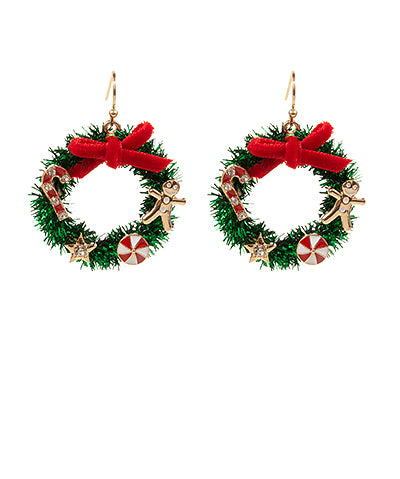 Decorated Christmas Wreath Earrings