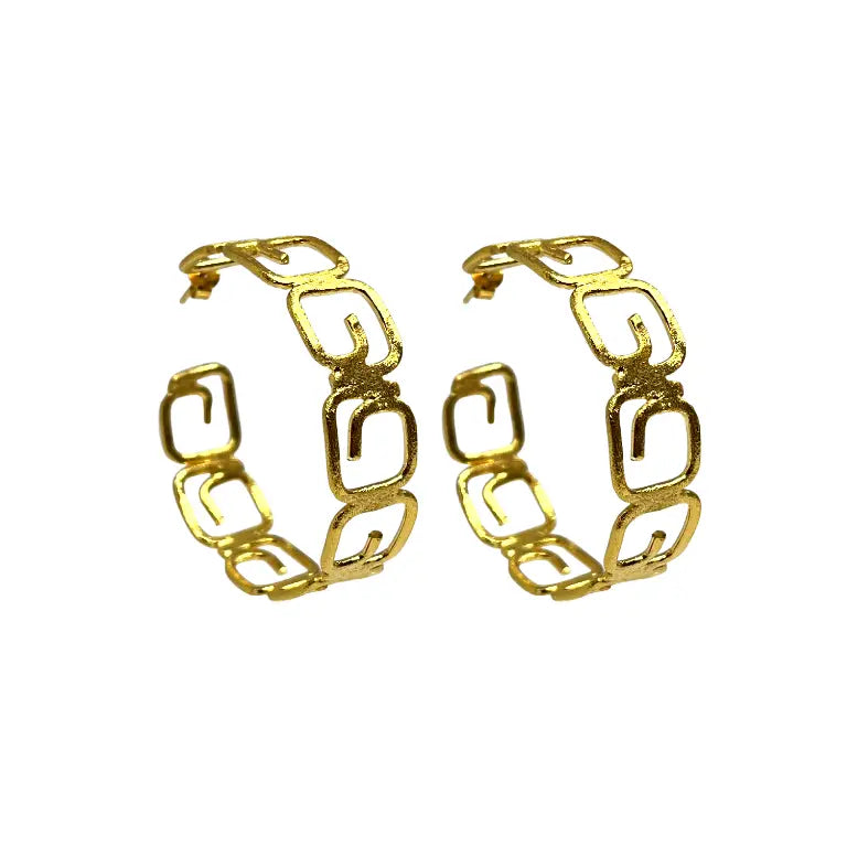 Brazilian Gold Grego Hoop Earrings