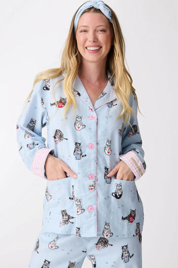 PJ Salvage Coffee & Cat Naps Flannel PJ Set